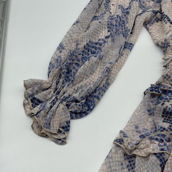 Olivaceous Jules Size Small Snake Print Cut-Out Back Ruffle V-neck Mini Dress - Picture 3 of 12